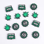 Silicone Focal Beads Green Leaves Bold Text Coffee 420 Design 20pcs 3
