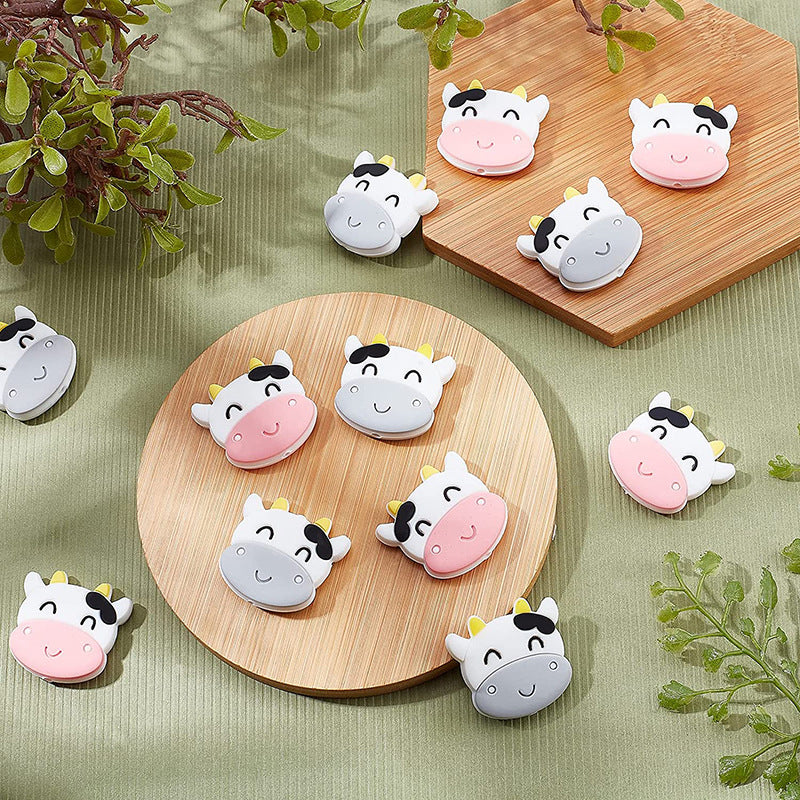 Silicone Focal Beads Cow Smiling Faces Pink Gray 20pcs