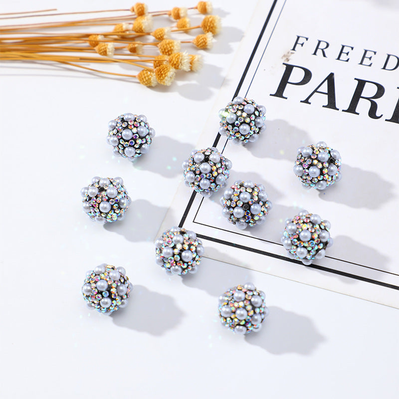 Pearl Clay Ball Rhinestone Beads 16mm Mosaic Shimmer 20pcs 4