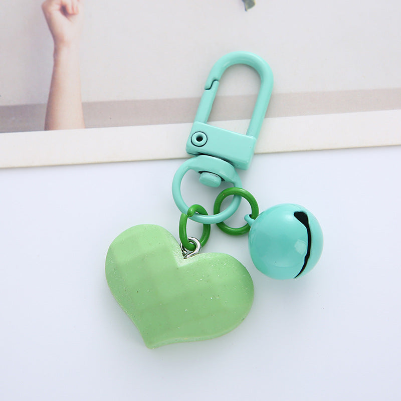 Acrylic Resin Heart Keychain Creative Faceted Surface with Bell Charm 6