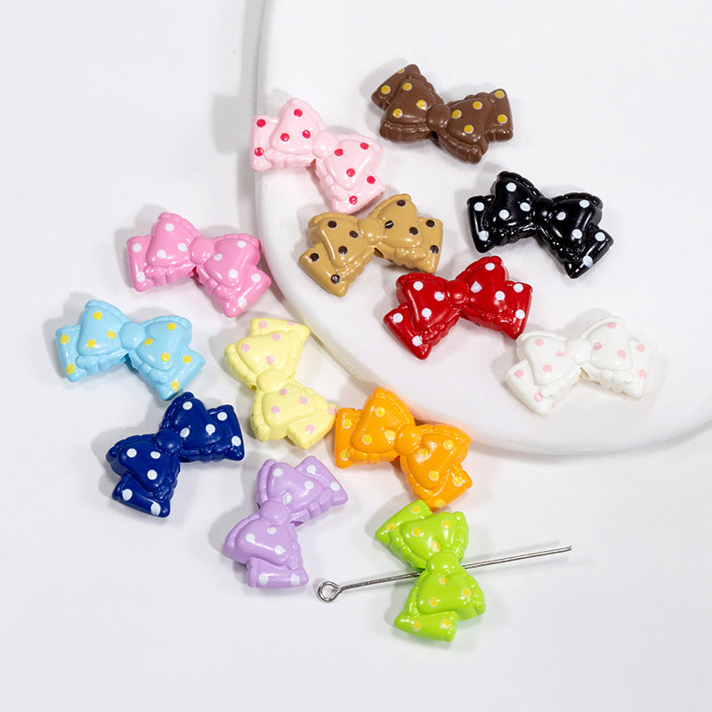 Polka Dotted Double Layer Bow Acrylic Beads 25mm Colorful Glossy 10pcs 5