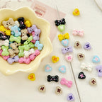Bone and Heart Metal Beads 15mm and 10mm Baking Painted Alloy 10pcs
