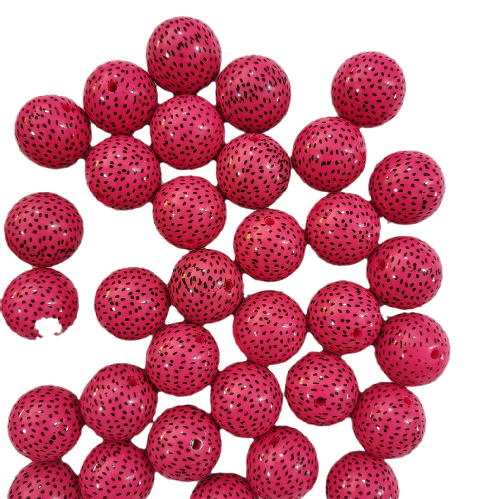 Printed Bubblegum Beads 20mm Dragon Fruit Pattern Rose Red 10pcs 4