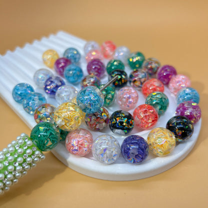 Glitter Resin Beads 16mm Round Glossy Multicolor Sparkle 30pcs