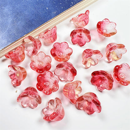 Wind Chime Flower Glass Beads 12mm Transparent Pink 50pcs 31