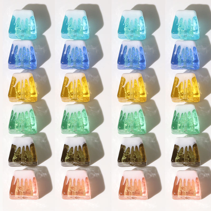 Lampwork Square Glass Beads 18mm Glow In The Dark Japan Fuji Mountain 25pcs