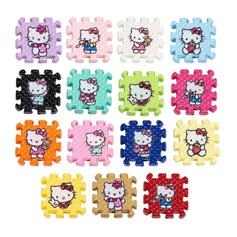 Hello KT Puzzle Acrylic Square Beads 18mm Colorful 10pcs 6