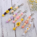 Silicone Beaded Bracelet Daisy Keychain Pastel Floral Design