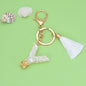 Tassel Letter A Keychain Resin Gold Flakes White Tassel 54