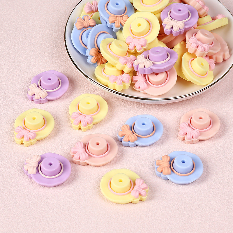 Silicone 3D Focal Beads Bow Hat With Bow Detail 20pcs