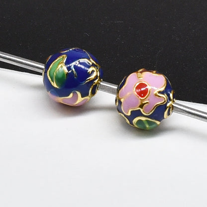Flower Leaf Pattern Metal Beads 6/8/10mm Colorful Cloisonne Enamel 10pcs 21