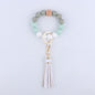Silicone Beaded Wristlet Keychain with Wooden Beads and Leather Tassel 8cm 14
