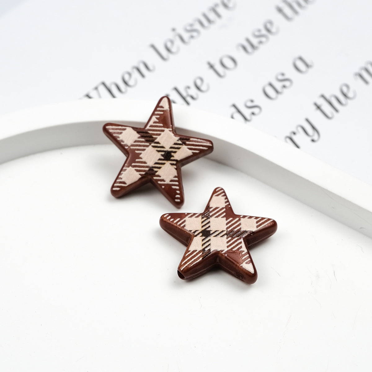 Grid Pattern Printed Star Acrylic Beads 21mm Multicolor 20pcs 12