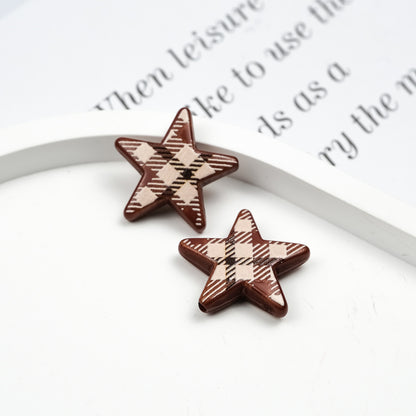 Grid Pattern Printed Star Acrylic Beads 21mm Multicolor 20pcs 12