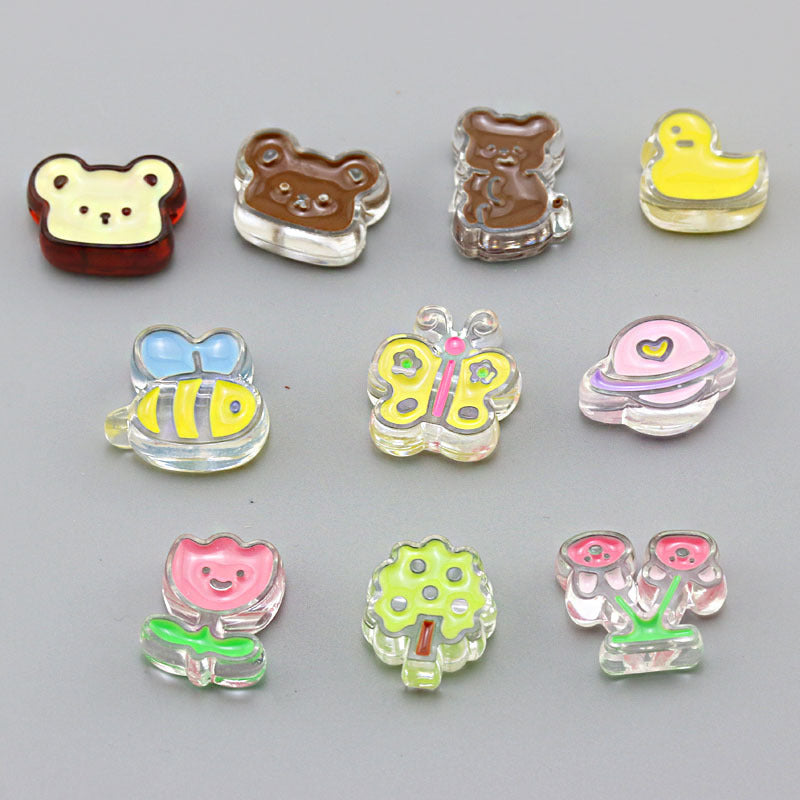 Transparent Bear Flower Acrylic Beads Playful Pastel Enamel 20pcs 2