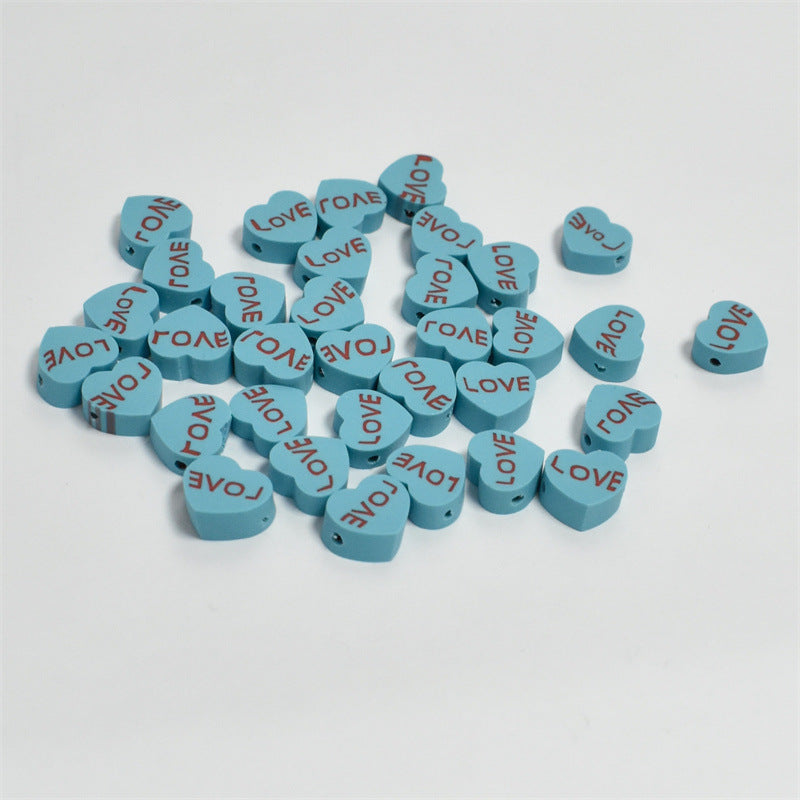 Heart Clay Beads 10mm Pink LOVE Letters Polymer 100pcs 11
