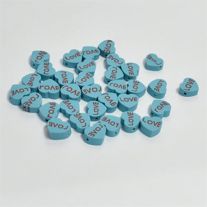 Heart Clay Beads 10mm Pink LOVE Letters Polymer 100pcs 11