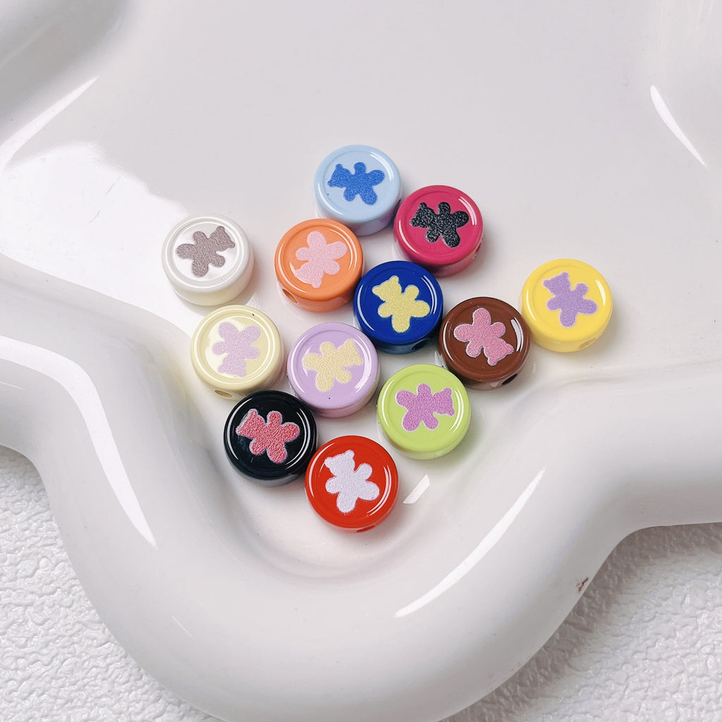 Bear Disc Acrylic Beads 12mm Colorful Mixed 10pcs 2