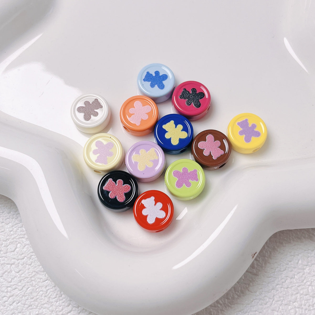 Bear Disc Acrylic Beads 12mm Colorful Mixed 10pcs 2