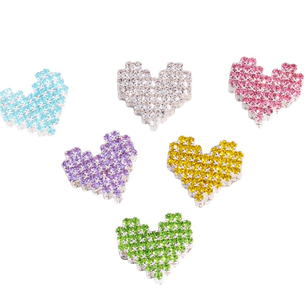 Double-Sided Heart Rhinestone Beads 19mm Full Color Alloy 6pcs 4
