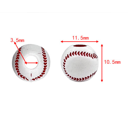 Printed Ball Series Acrylic Beads Colorful Sports Designs 100pcs 5