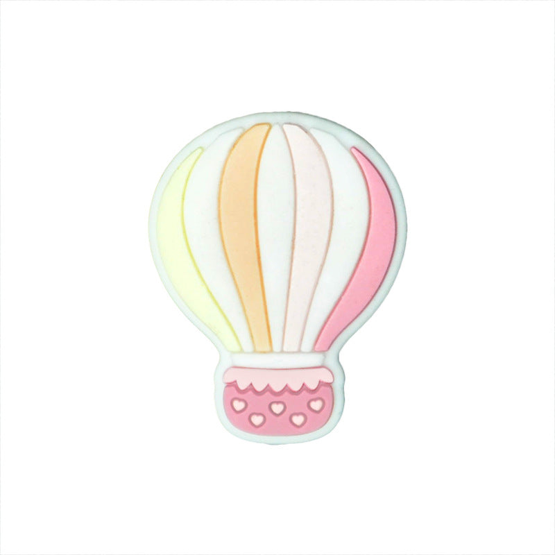 Silicone Focal Beads Hot Air Balloon Rainbow Stripes Scalloped Basket 20pcs 10