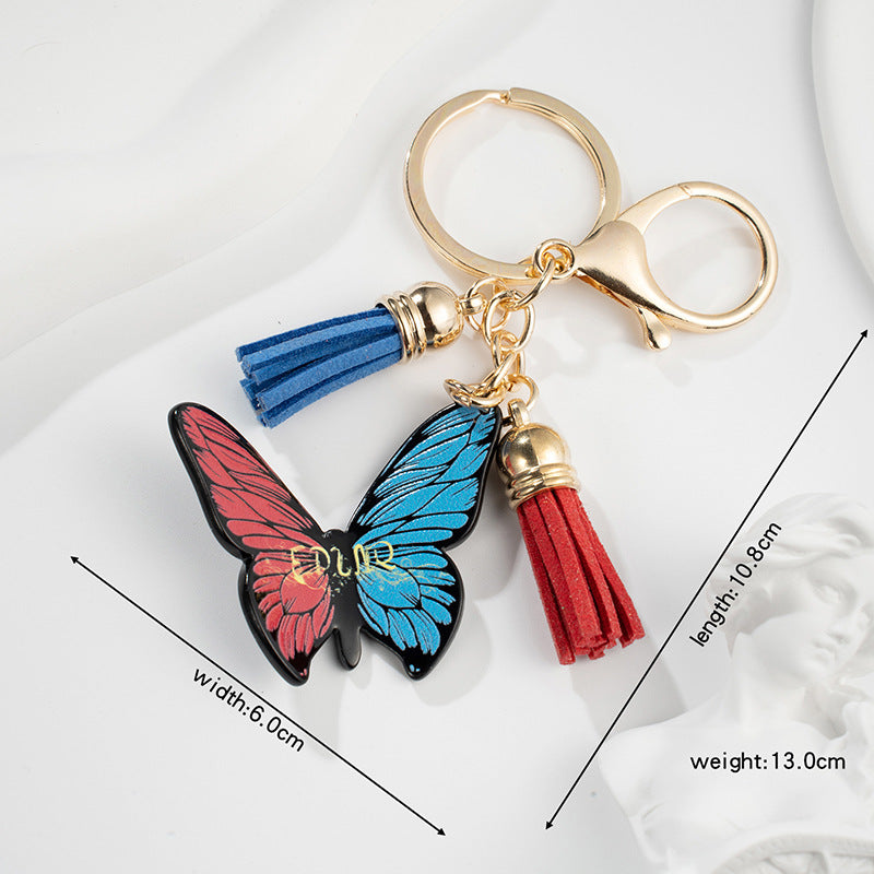 Acrylic Butterfly Keychain Colorful Wings Tassel Charm 12