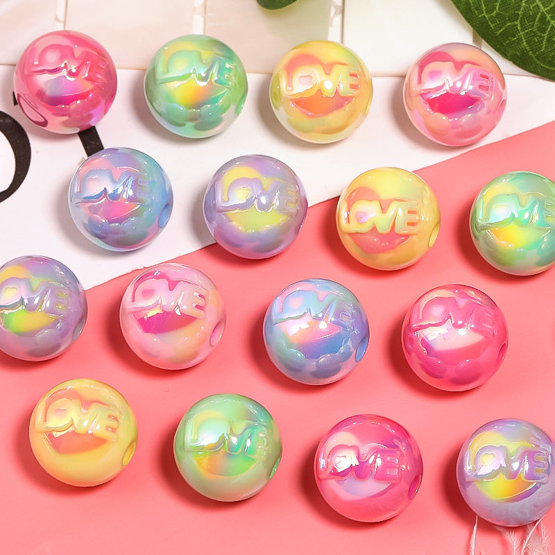 Plating Love Word Acrylic Beads 17mm Dual Color 50pcs