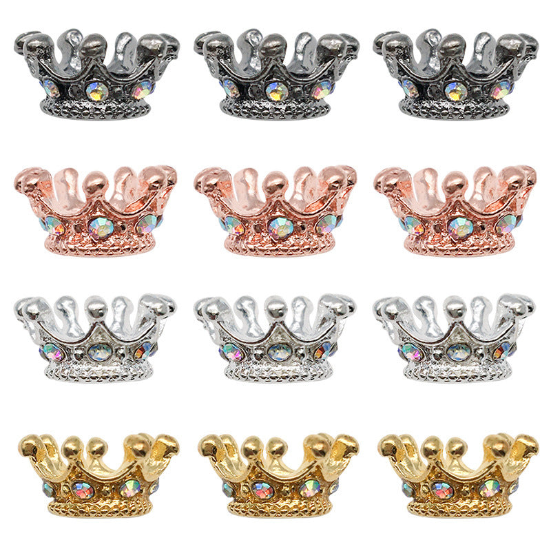 Vintage Crown Rhinestone Beads 12mm Alloy Pave Mixed Finishes 50pcs