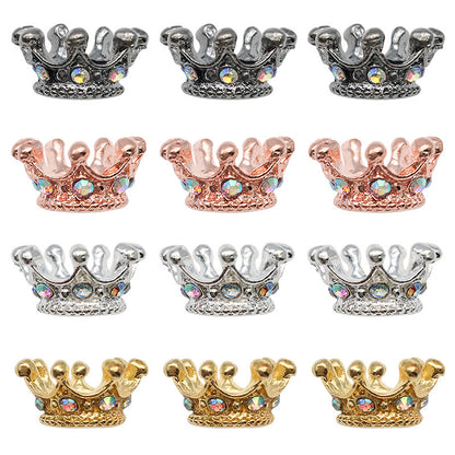 Vintage Crown Rhinestone Beads 12mm Alloy Pave Mixed Finishes 50pcs