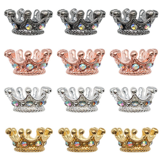 Vintage Crown Rhinestone Beads 12mm Alloy Pave Mixed Finishes 50pcs