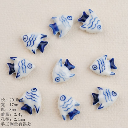 Hand Painted Fish Ceramic Beads Tropical Colorful 5pcs 8