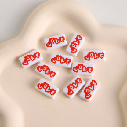 Rectangular Acrylic Beads 19mm Glossy Love Slogan Printed 20pcs 3