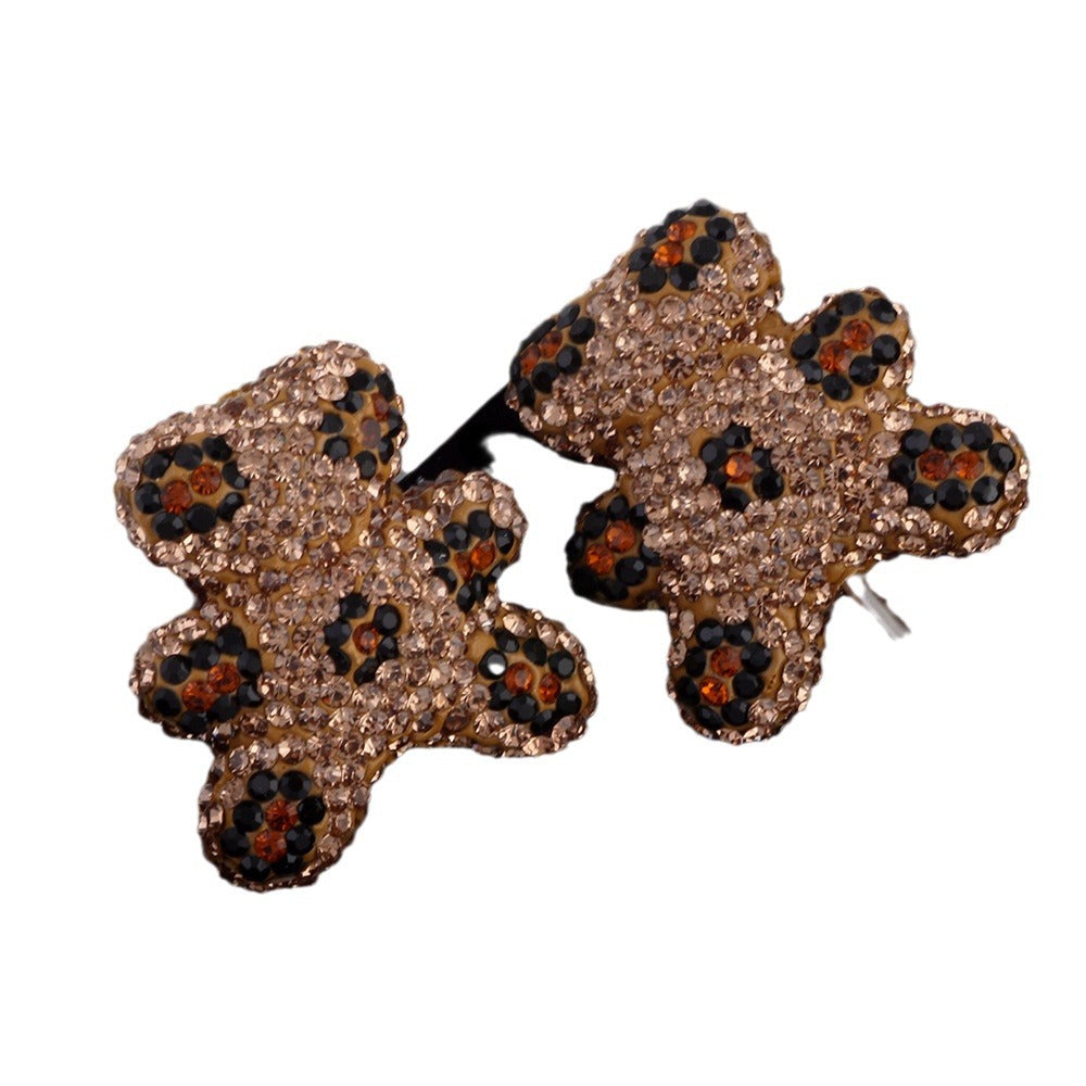 Polymer Clay Bear Rhinestone Beads 30mm Leopard Print Chunky 6pcs 5