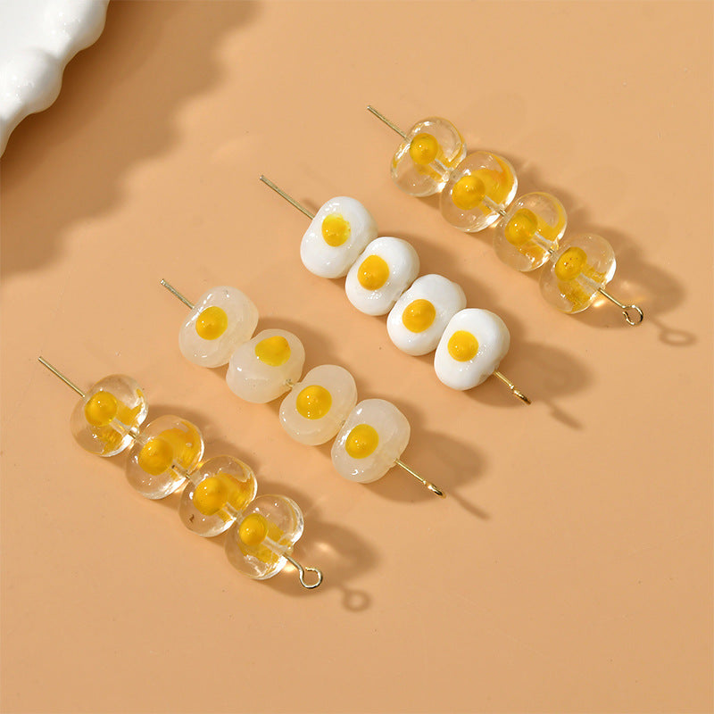 Lampwork Glass Beads Poached Egg 12mm Enamel Handmade 6pcs 3