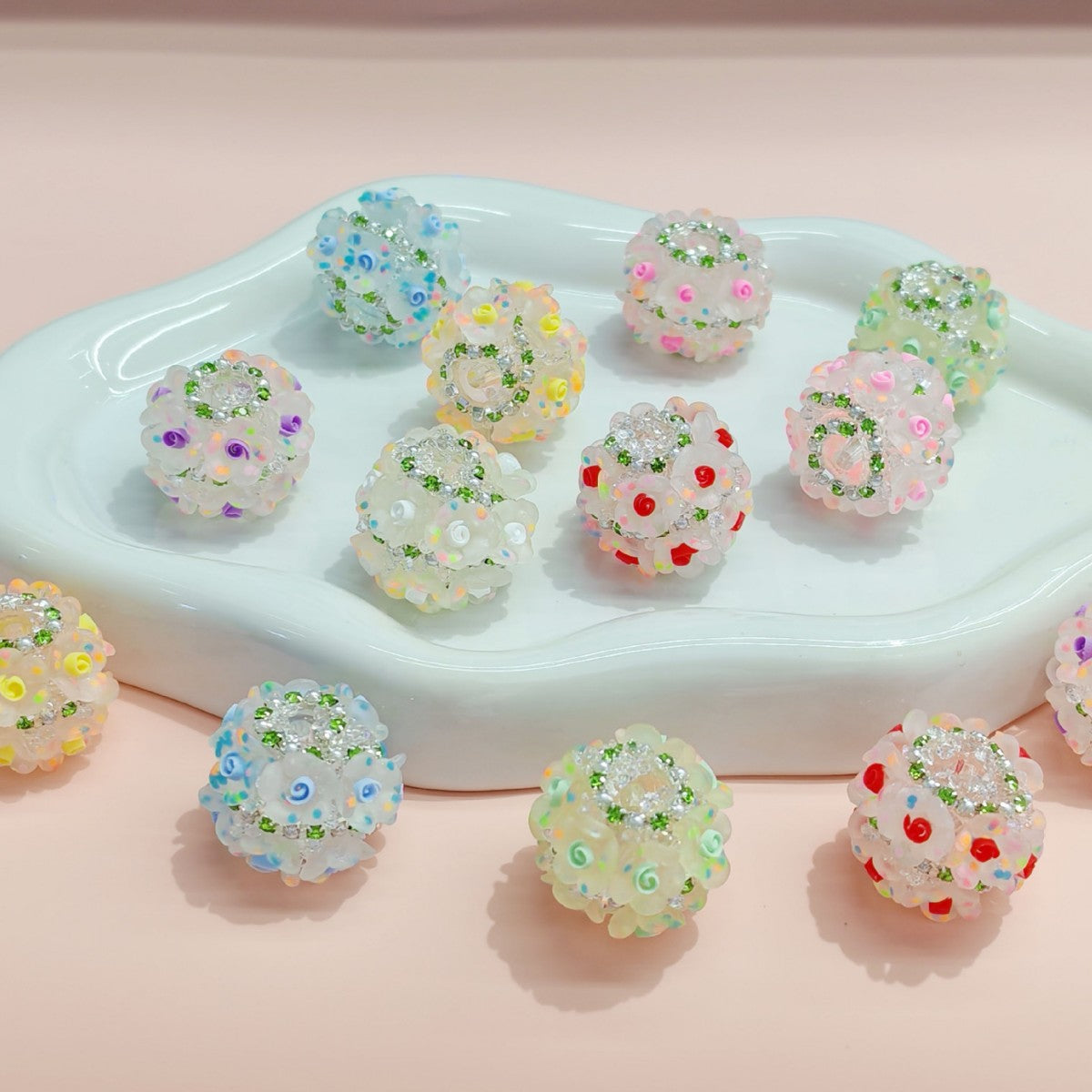 Embellished Bubblegum Beads 18mm Matte Confetti Floral 4pcs 2
