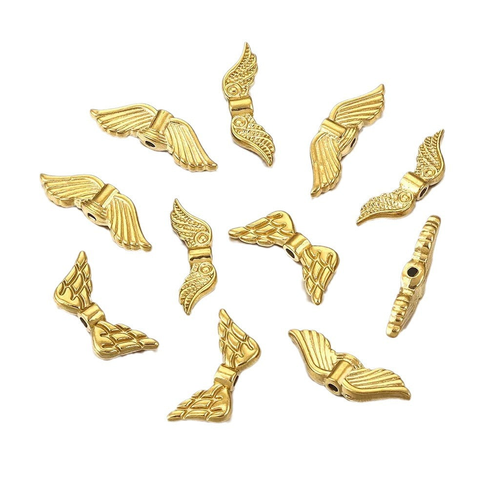 Stainless Steel Wings Metal Beads 18mm Color Retaining 5pcs 5