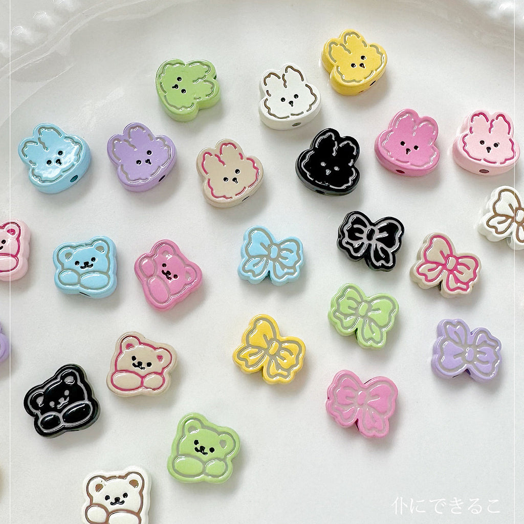Rabbit and Bear Painted Metal Beads Glossy Finish Bulk 10pcs 3