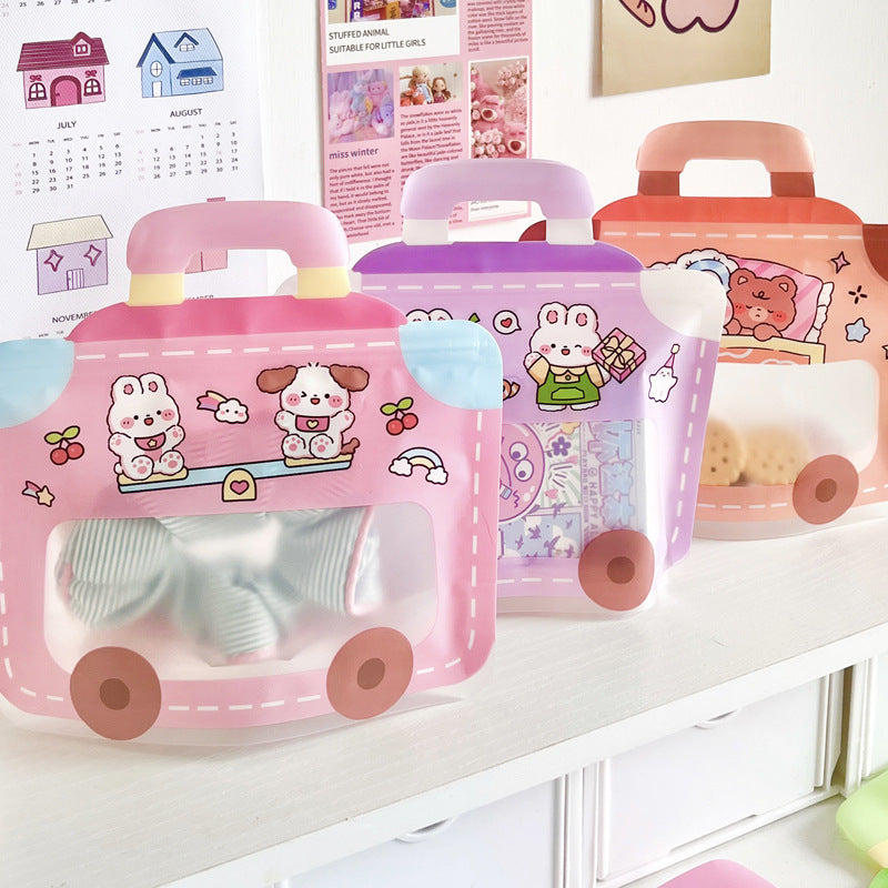 Zip Lock Plastic Bags Cartoon Animal Bus Matte PVC 16.6x16.6cm 10pcs
