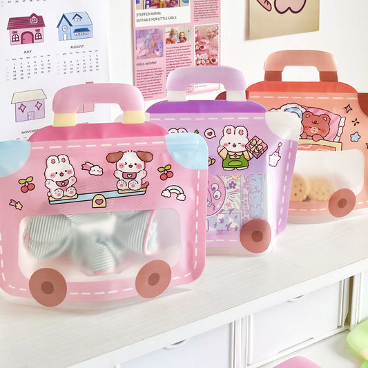 Zip Lock Plastic Bags Cartoon Animal Bus Matte PVC 16.6x16.6cm 10pcs