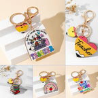 Wood Teacher Keychain Set Rainbow Apple Pencil Bouquet 2pcs