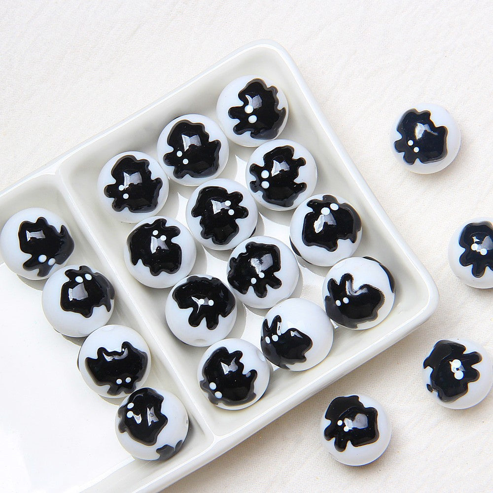 Hand-Painted Halloween Pumpkin Ghost Acrylic Beads 16mm 15