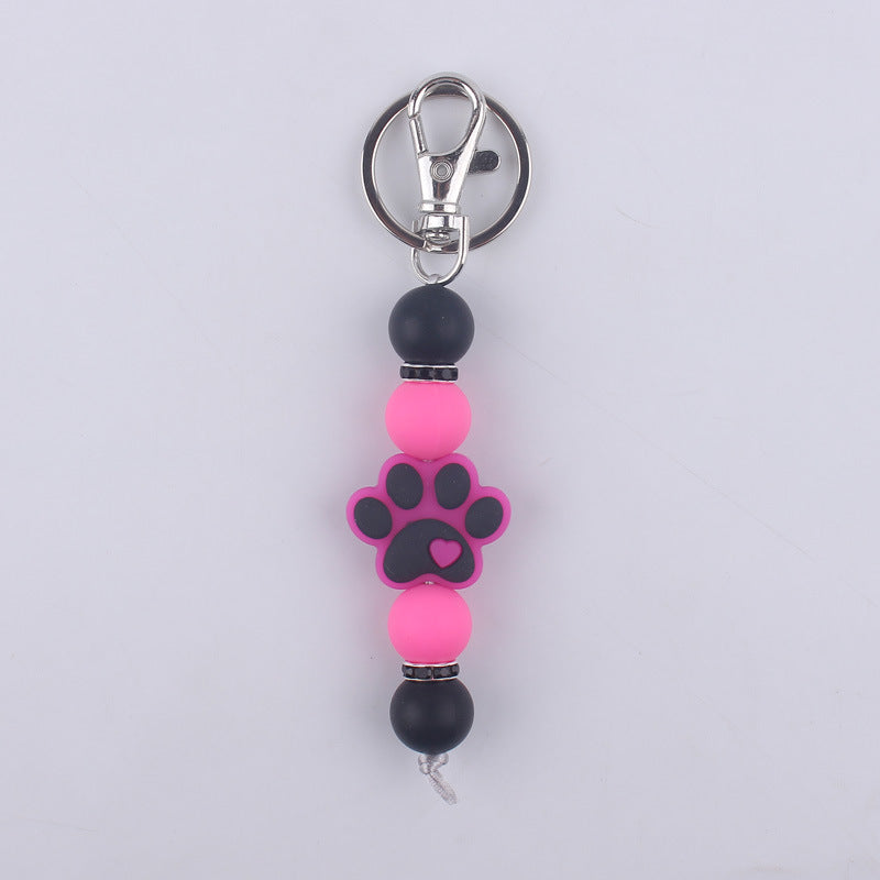 Cartoon Dog Claw Silicone Beaded Keychain with Paw Print Charm 11