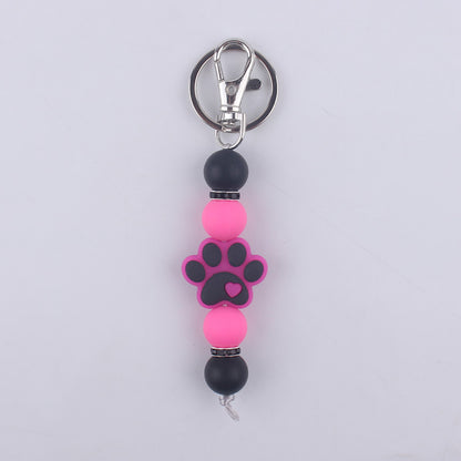Cartoon Dog Claw Silicone Beaded Keychain with Paw Print Charm 11