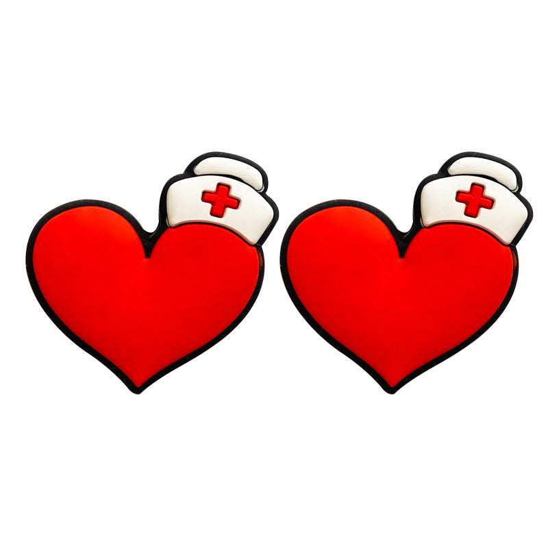 Silicone Focal Beads Love Nurse Heart With White Hat 20pcs 3