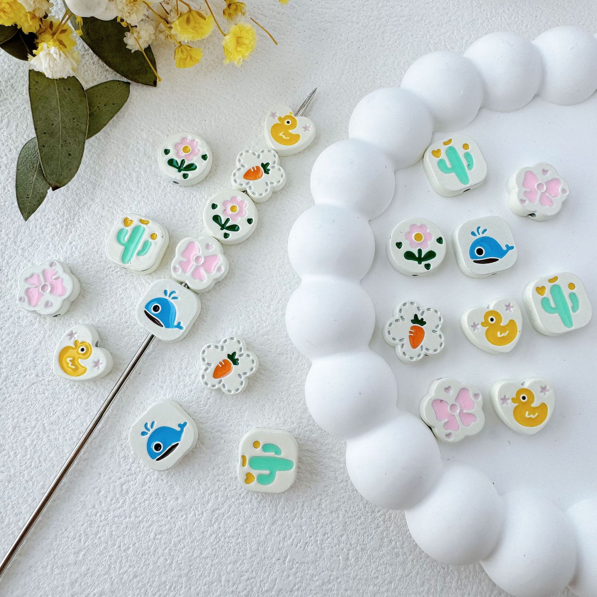 Animal and Plant Series Metal Beads 1.5mm Hole Double-Sided Painted Alloy 10pcs