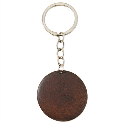 Wooden Round Floral Engraved MAMA Keychain Coffee Brown 7