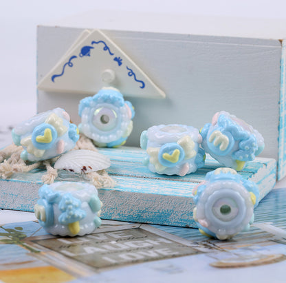 Hand Painted Acrylic Beads 16mm Blue Tone 10pcs 5