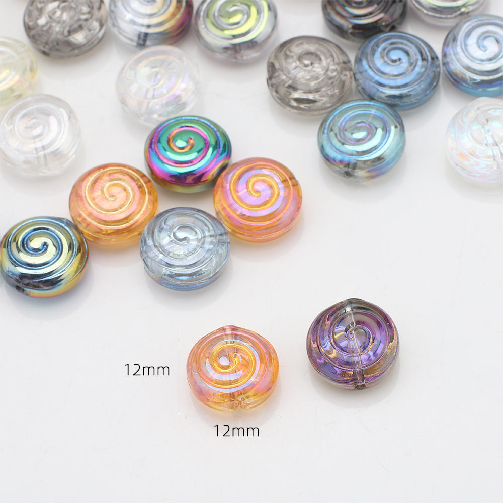 Electroplated Flat Spiral Glass Beads 12mm Metallic Iridescent 30pcs 3