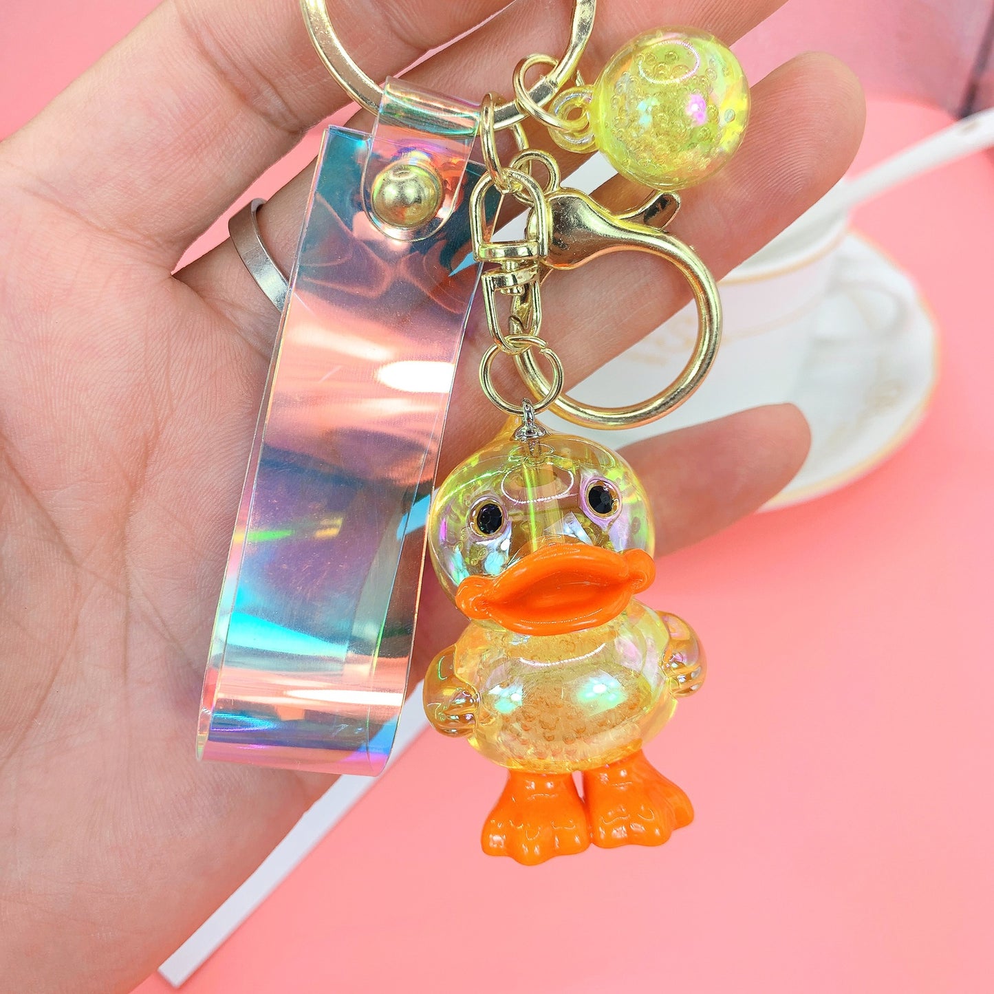 Acrylic Duck Keychain Colorful Translucent Orange Accents 6